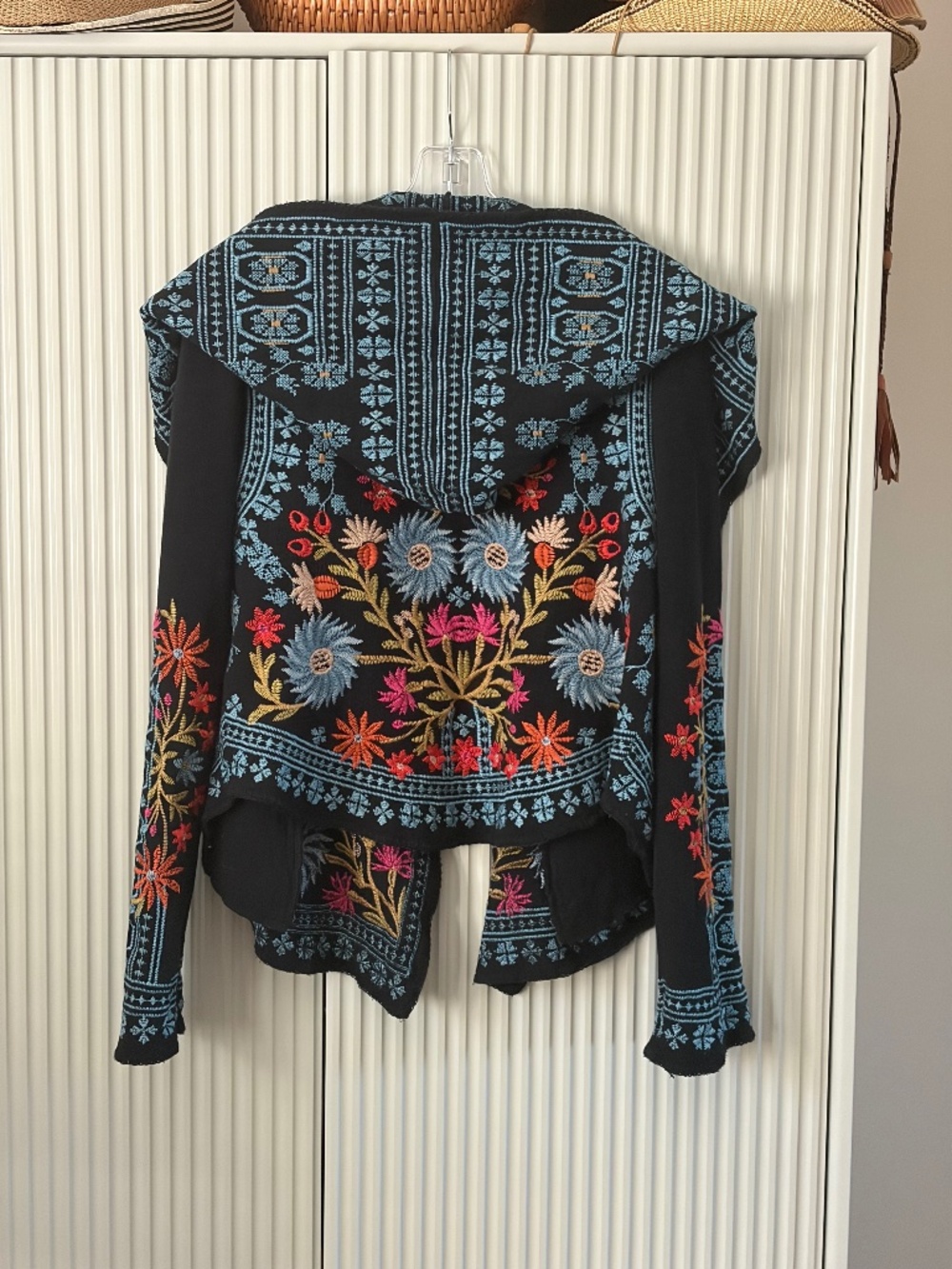Johnny Was BIYA Embroidered Hooded Sweater Cardigan, Oversized Boho, M